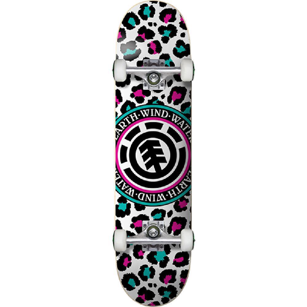 Element Leopard Party White Teal Pink 7.5" Skateboard - Longboards USA