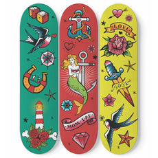 Old-School Tattoo Skateboard Wall Art - Longboards USA