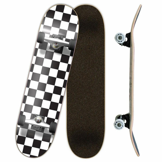 Yocaher Graphic Complete 7.75" Skateboard - Checker White - Longboards USA