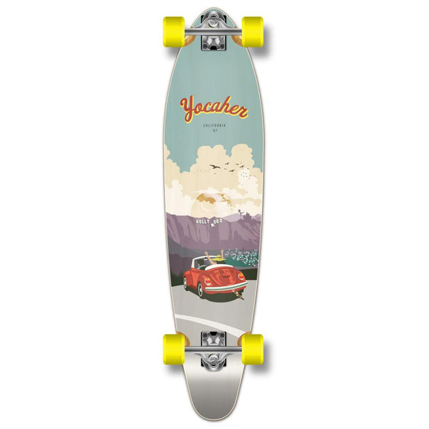 Yocaher Kicktail Longboard Complete - VW Bettle Series - Red - Longboards USA