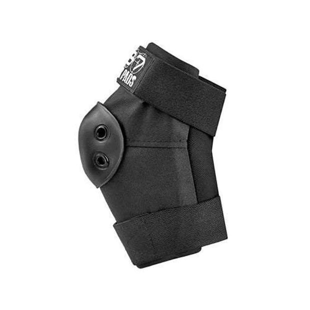 187 Killer Pads Standard XS black elbow pad with wide straps and a hard cap featuring two black rivets. - Longboards USA