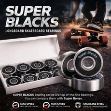 Super Blacks Longboard Skateboard Bearings - Longboards USA