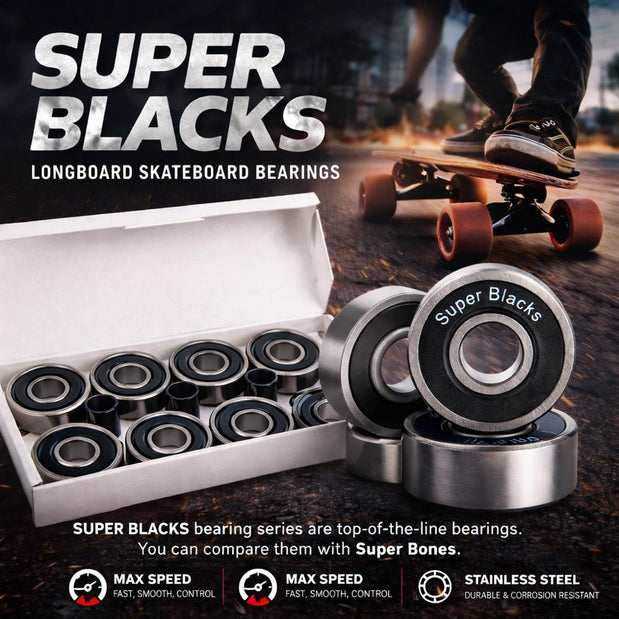 Super Blacks Longboard Skateboard Bearings - Longboards USA