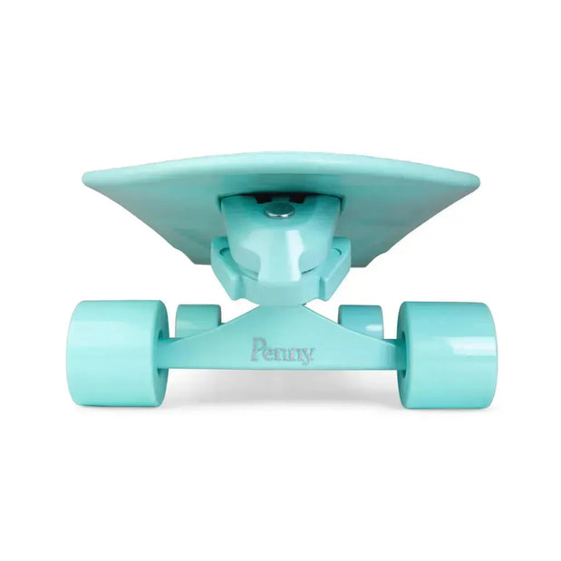 Original Penny Mint 29-inch surfskate skateboard underside with matching mint trucks, wide wheels, and Penny logo. - Longboards USA