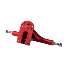 Paris V3 180mm 50° longboard truck in scarlet red with engraved logo, mounting plate and silver axle nuts. - Longboards USA
