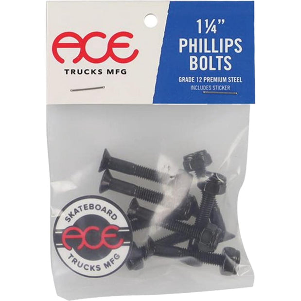 Ace 1-1/4" Phillips Hardware Set Black for Skateboard Longboards - Longboards USA