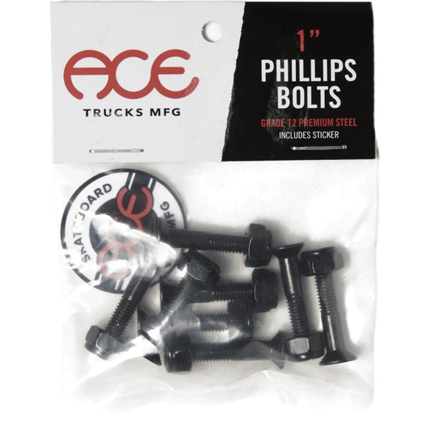Ace 1" Phillips Hardware Set Black for Skateboard Longboard - Longboards USA