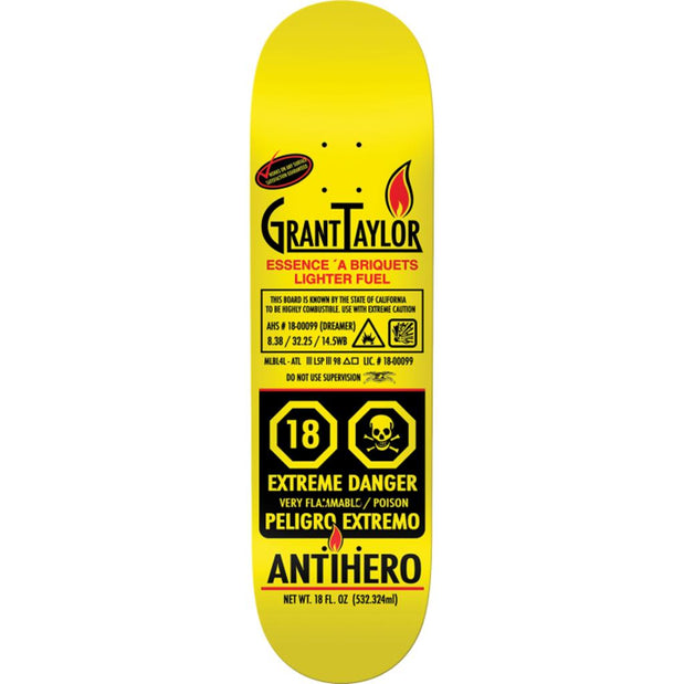 Antihero Taylor Fueled Up 8.38" Yellow Skateboard Deck - Longboards USA
