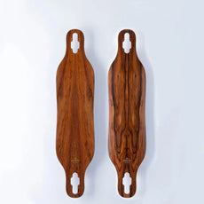Two Arbor Axis 37 Flagship drop-through longboard decks with brown wood grain and elongated truck cutouts. - Longboards USA