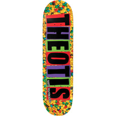 Baker Beasley Cap'N Crunch 8.25-inch skateboard deck with yellow cereal pattern and bold black THEOTIS lettering. - Longboards USA