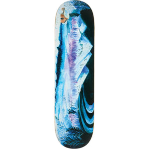 Baker Brooker Night Ross 8.5-inch B2 skateboard deck in blue and black with abstract mountain and foliage artwork. - Longboards USA