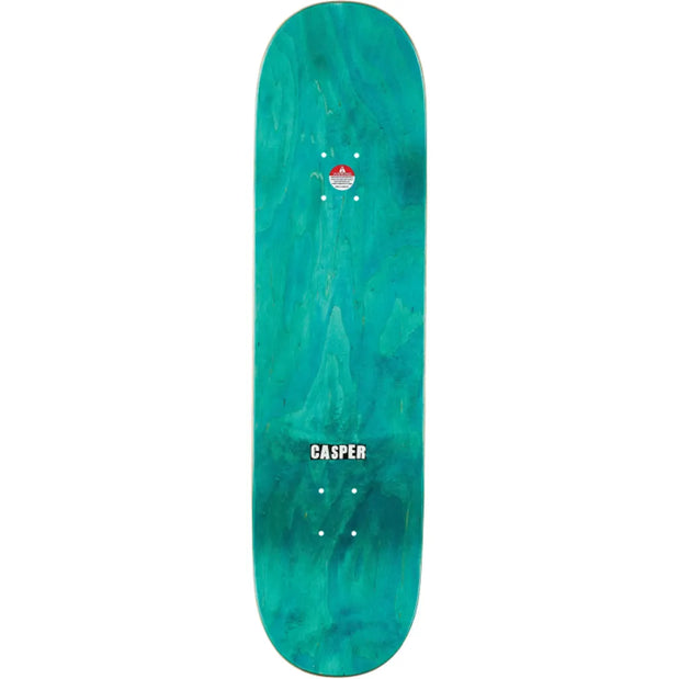 Baker Brooker Night Ross 8.5-inch skateboard deck in turquoise wood grain with Casper logo and mounting holes. - Longboards USA