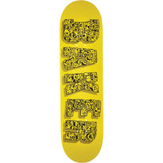 Baker Carozzi Mercurials 8.25-inch yellow skateboard deck with black cartoon-filled BAKER lettering. - Longboards USA