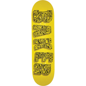 Baker Carozzi Mercurials 8.25-inch yellow skateboard deck with black cartoon-filled BAKER lettering. - Longboards USA