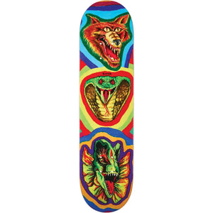 Baker Hawk Fried Beast 8.0-inch multicolor skateboard deck with wolf, cobra, and fanged lizard graphics. - Longboards USA