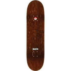 Baker Reynolds Ephemera 8.38-inch skateboard deck with brown wood-grain top, white Baker logo and mounting holes. - Longboards USA