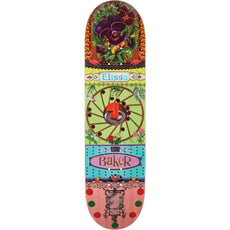 Baker Steamer Ephemera 8.25-inch skateboard deck with multicolor floral, flamingo, wheel and ornate collage graphics. - Longboards USA