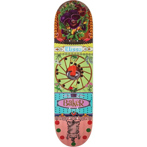 Baker Steamer Ephemera 8.25-inch skateboard deck with multicolor floral, flamingo, wheel and ornate collage graphics. - Longboards USA
