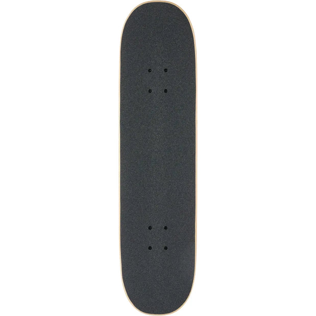 Top view of Blind Classic Venom 8-inch black skateboard deck with grip tape, natural wood edge, and mounting holes. - Longboards USA