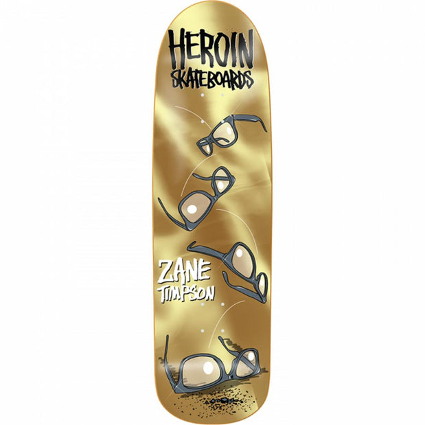 Heroin Timpson Glasses 9" Gold Skateboard Deck - Longboards USA