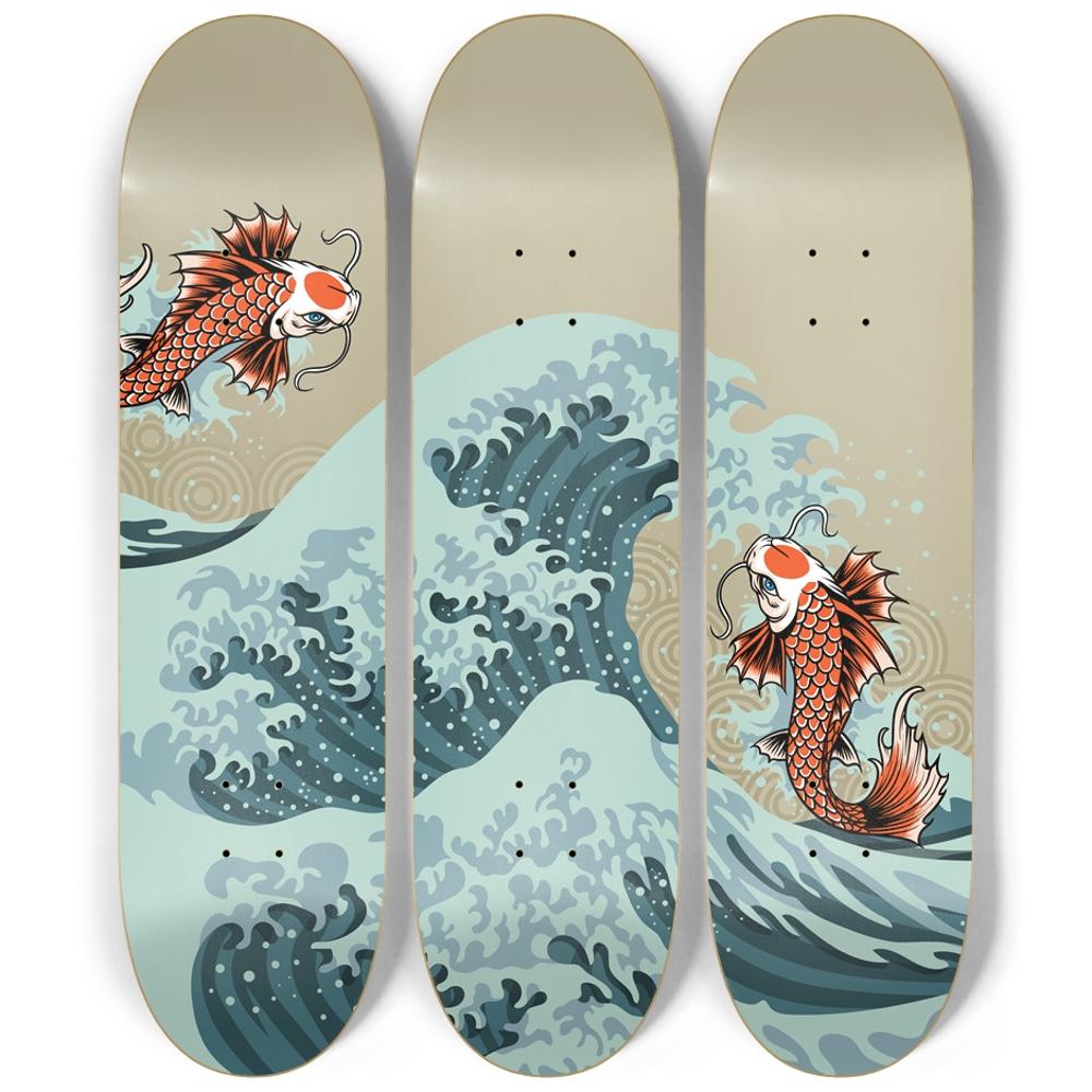 Koi on Wave Japanese Skateboard Wall Art - Longboards USA