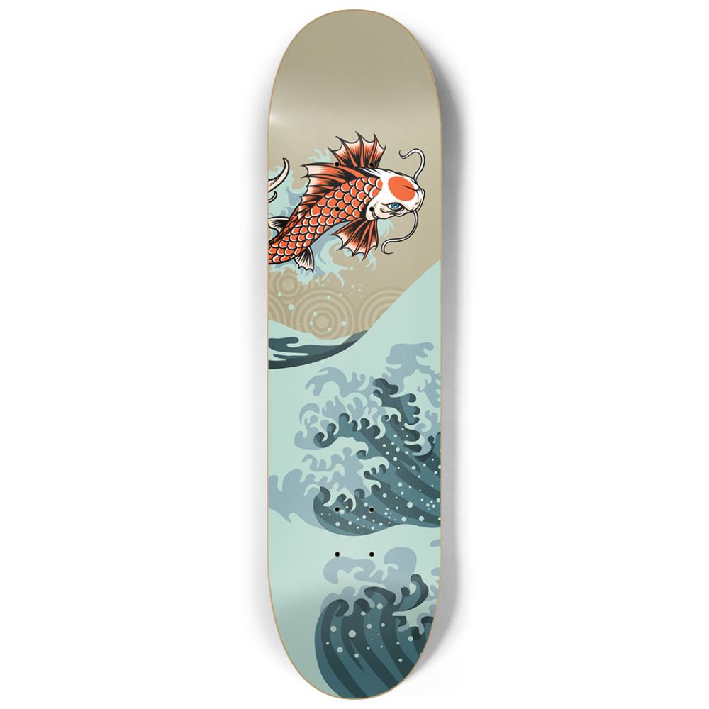 アールデコ＆ヌーヴォースタイル70sメイドUSアートプリントウッドボードやれ極上 Koi on Wave Japanese Skateboard Wall Art – Longboards USA