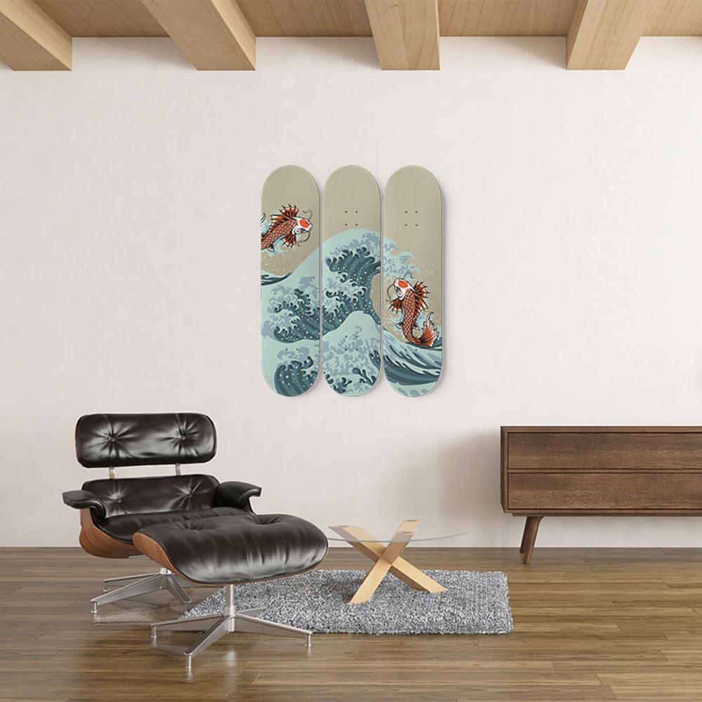 Koi on Wave Japanese Skateboard Wall Art - Longboards USA