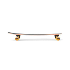 Landyachtz Ripper Watercolor 36-inch kicktail longboard, side view with black grip tape, wood edges and yellow wheels. - Longboards USA