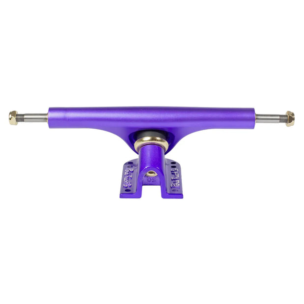 Paris V3 Hollow Lite 180mm 50° longboard truck in purple satin with silver axles and branded baseplate. - Longboards USA
