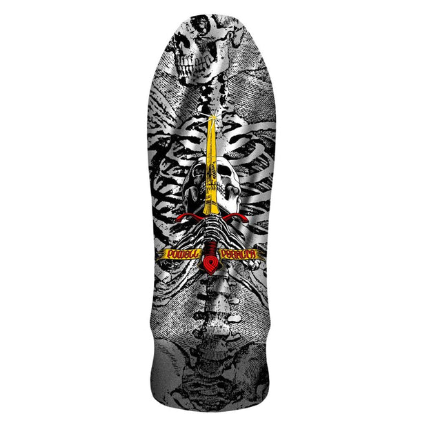 Powell Peralta GeeGah Skull and Sword Reissue 9.75″  Skateboard Deck - Silver Foil - Longboards USA