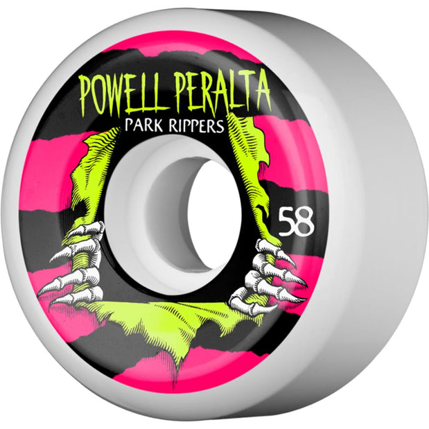 Powell Peralta Park Ripper II 58mm White/Pink/Yellow Skateboard Wheels - Longboards USA