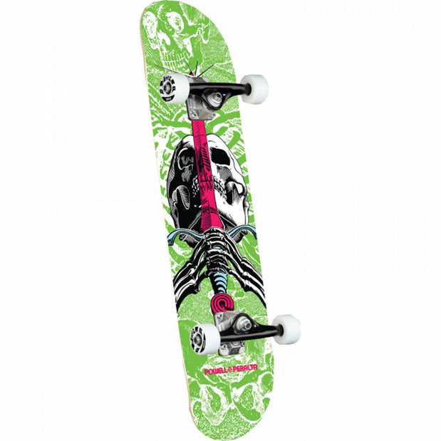 Powell Peralta Skull And Sword 7.5" White/Green Skateboard - Longboards USA