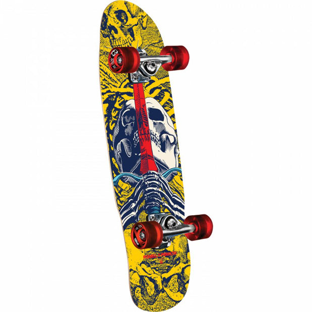 Powell Peralta Skull And Sword Mini 8.0" Yellow/Blue Skateboard - Longboards USA