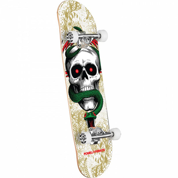 Powell Peralta Skull & Snake 7.75" White/Metallic Gold Skateboard - Longboards USA