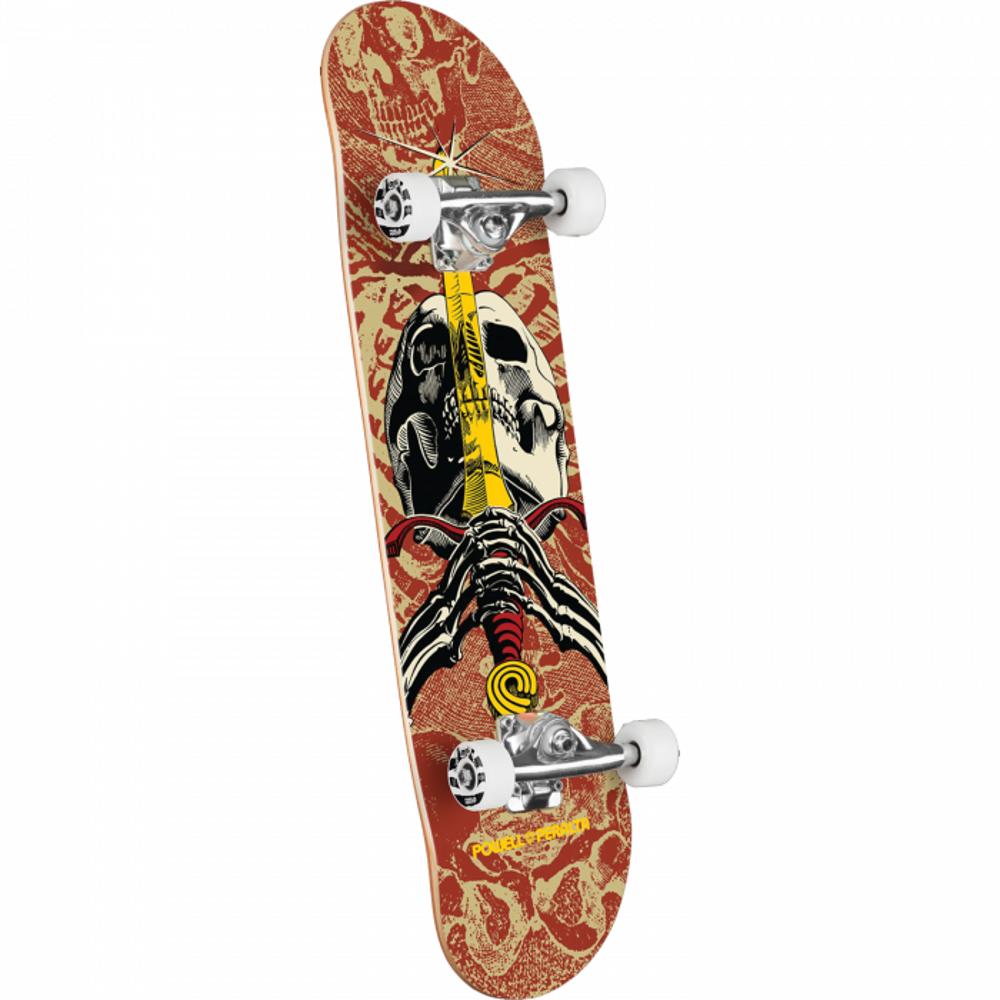 Powell Peralta Skull & Sword 7.5" Khaki/Burgundy Skateboard - Longboards USA