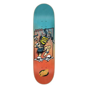 Santa Cruz Salba Voodoo Frame skateboard deck, teal and orange with a masked spear-wielding figure and skulls. - Longboards USA