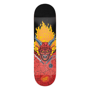 Santa Cruz x Stranger Things Hellfire Club 8.25-inch deck, black and red with a horned demon, flames, sword and mace. - Longboards USA