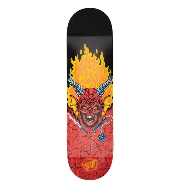 Santa Cruz x Stranger Things Hellfire Club 8.25-inch deck, black and red with a horned demon, flames and chain graphic. - Longboards USA