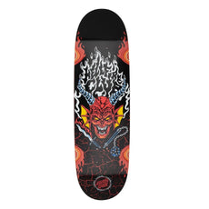 Santa Cruz x Stranger Things Hellfire Club Flames 9-inch black skateboard deck with red horned demon and white flames - Longboards USA