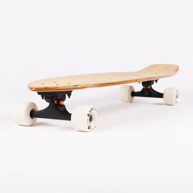 Sector 9 Odyssey Ft. Point 34-inch kicktail longboard with natural wood deck, black trucks, and white wheels. - Longboards USA