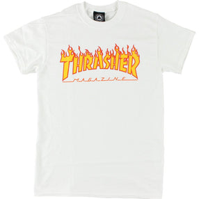 Thrasher Flame Logo Small White T-Shirt - Longboards USA