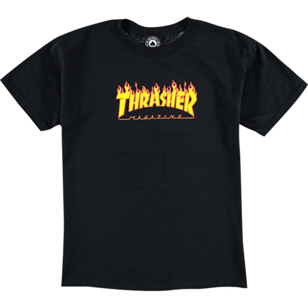 Thrasher Flames Youth Black XS T-shirt - Longboards USA