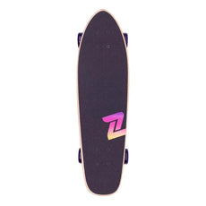 Top view of Z-Flex P.O.P Purple Fade 27-inch cruiser skateboard with black grip, gradient Z logo and purple wheels. - Longboards USA