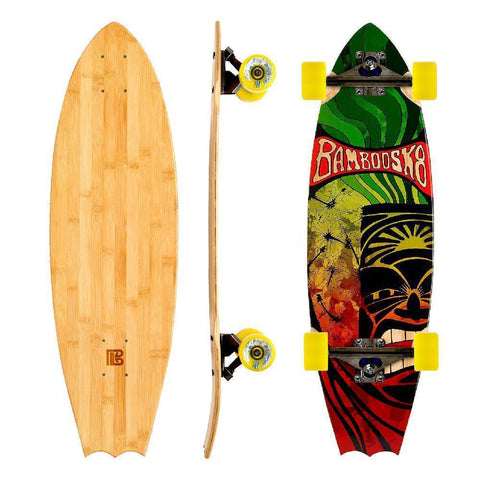 Bat Tail Bamboo Rasta Tiki 31" Cruiser Longboard - Longboards USA