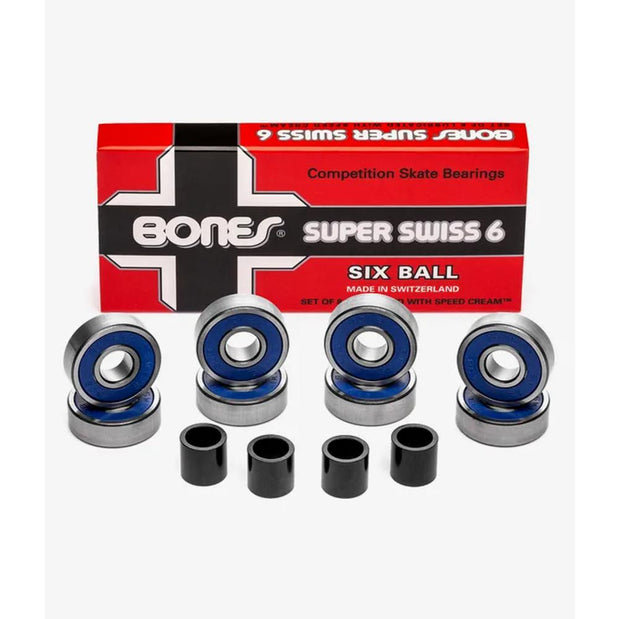 Bones Super Swiss 6 Ball Skateboard Longboard Bearings - Longboards USA