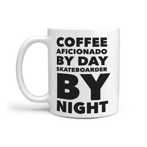 Coffee Aficionado by day skateboarder by night Mug - Longboards USA