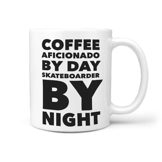 Coffee Aficionado by day skateboarder by night Mug - Longboards USA