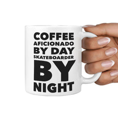 Coffee Aficionado by day skateboarder by night Mug - Longboards USA