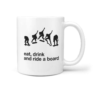 eat, drink and ride a board | skateboarding Mug - Longboards USA