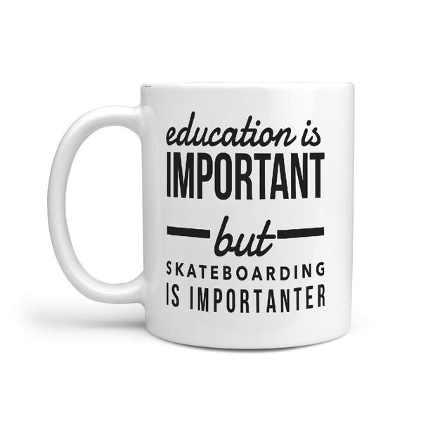 Education is important but skateboarding importanter | Funny Skateboarding Coffee Mug - Longboards USA